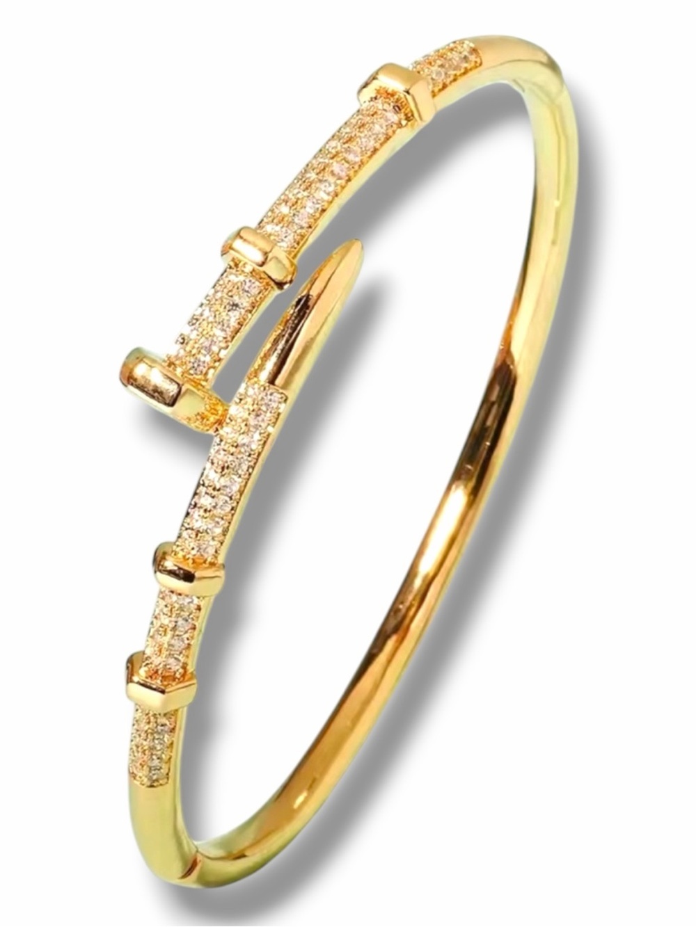 Women Gold Nail Bangle – Sparkling Zircon Statement Bracelet